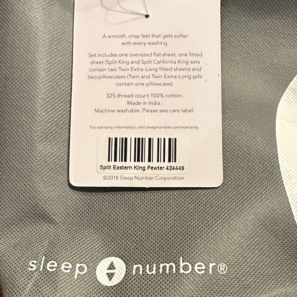 Sleep Number top flat sheet only King pewter